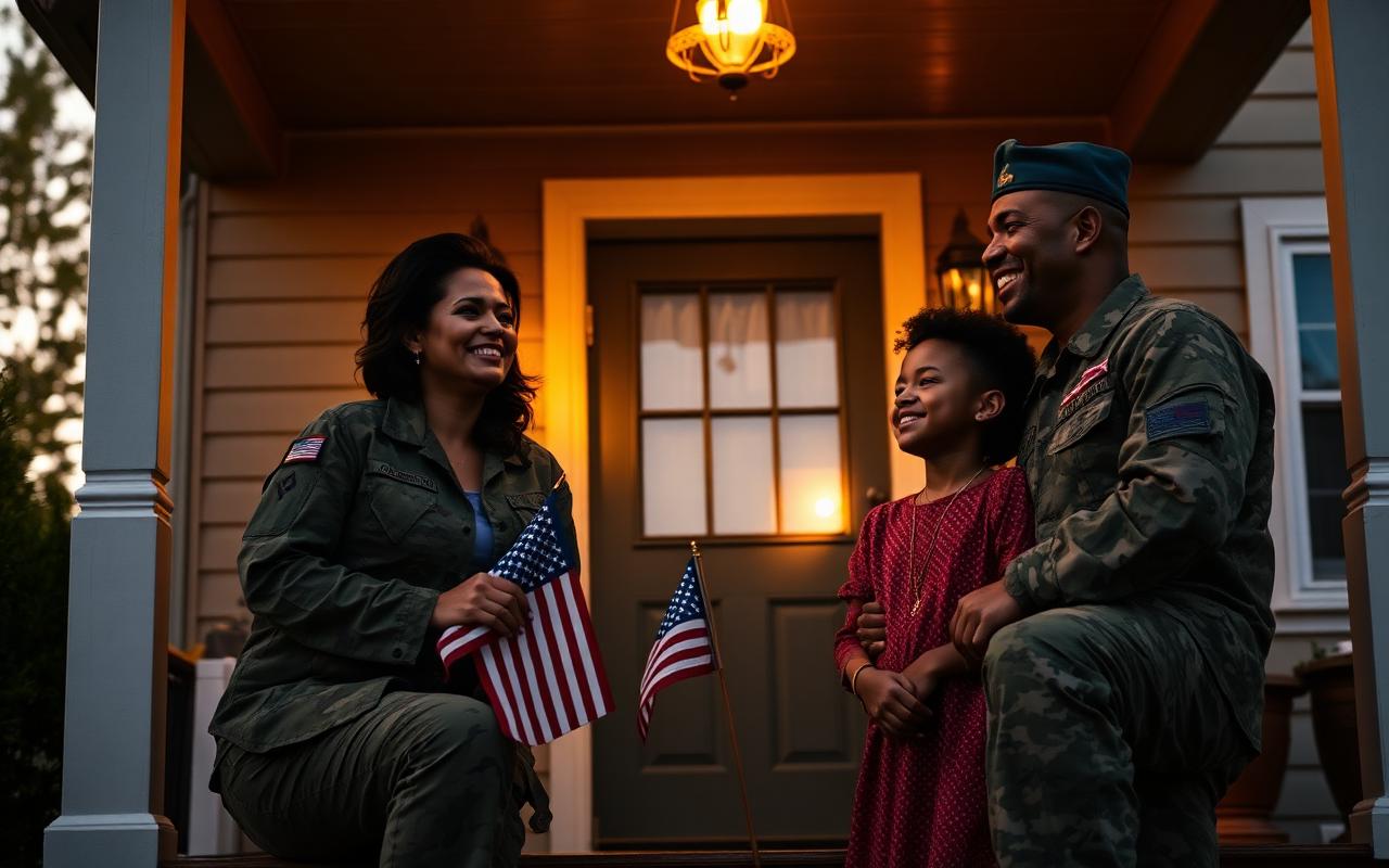 Diverse military family gathered at a Patriots Protect community event
