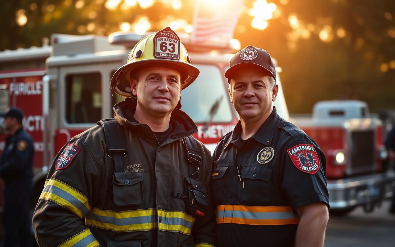 Firefighter and paramedic at a Patriots Protect first responder appreciation event